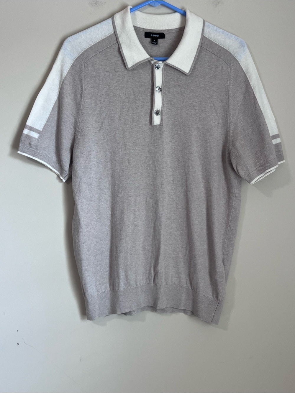 Reiss Men's Polo Shirt Wool-Cotton Oatmeal Men's Medium EUC